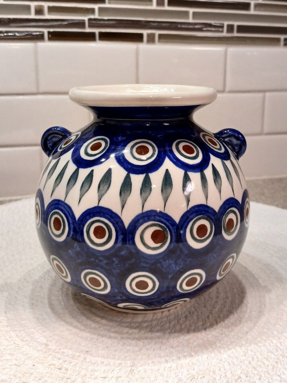 Polish Pottery Bubble Vase Eye of Peacock Pattern